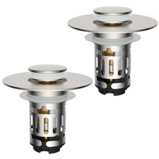 2 Pack Upgraded 3 in 1 Bathroom Sink Drain Strainer, Universal Pop Up Stopper...