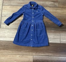POLO Ralph Lauren Girls Blue Corduroy Button Down Dress White Logo 6x