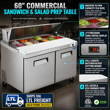 Orikool 60" Commercial Sandwich Salad Prep Table Refrigerator 16 Pans ETL LTL