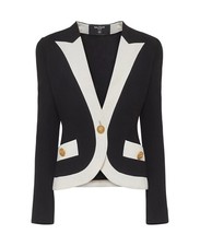 BRAND NEW Balmain Black White Crepe Wool Blazer Jacket 42 US 10 3650 