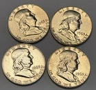 1963-D - LOT OF 4- Franklin Half Dollars - 67.0 MILLION MINTAGE- 90% Silver -50g