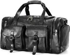 Zeroway Travel Duffel Bag with Shoe Pouch, PU leather Carry on Black