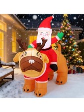 5 FT Christmas Inflatable Santa Riding Pug Dog Outdoor LED Lights