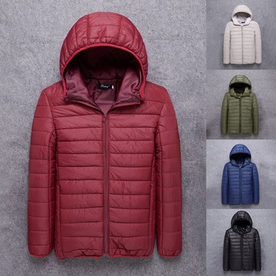 Verdickter Wintermantel Herren Daunenjacke Kapuze Design Normale Länge Einfarbig