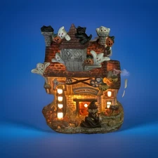 Haunted Haven Pumpkin Factory Lighted Hand Painted Porcelain House Vtg Lights Up