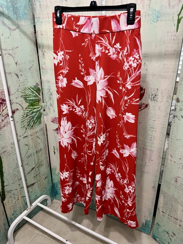 Isaac Mizrahi Live Womens High Waisted Floral Pebble Knit Wide Leg Pants Sz XXSP