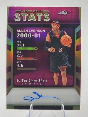 Allen Iverson /15 2025 Leaf In The Game Used Auto Video Game Stats Philadelphia