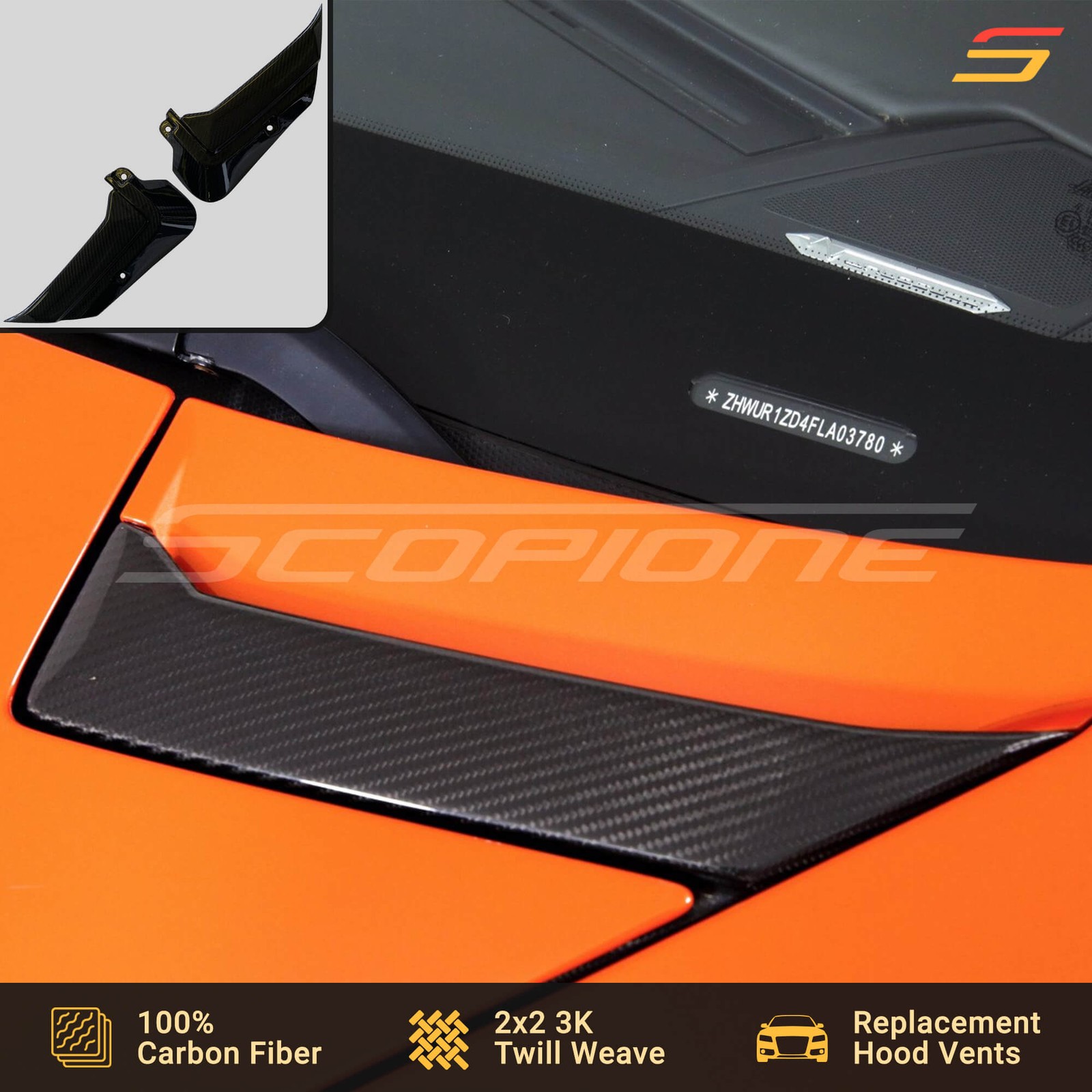 Scopione Carbon Fiber Front Hood Air Scoop Vents for Lamborghini Aventador