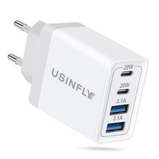 European Travel Plug Adapter, 40W 4-Port USB C Wall Charger Plug Type C White