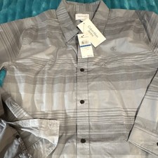 Calvin Klein Jeans Men's XL Gray Striped Long Sleeve Point Collar Cotton Shirt