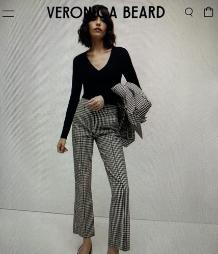 NWOT $398 Veronica Beard Tani Black White Checkered Cotton Ankle Flare Pants Sz4