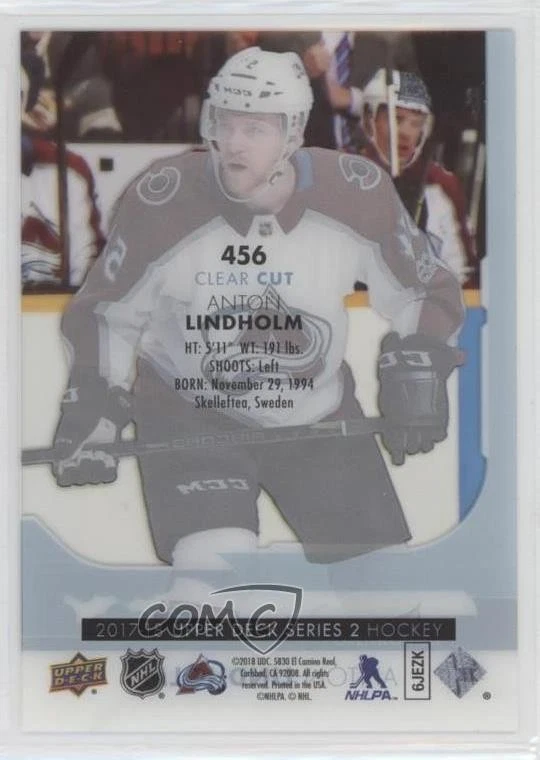 2017-18 Upper Deck Young Guns Clear Cut Anton Lindholm #456 Rookie RC - Image 2 of 2