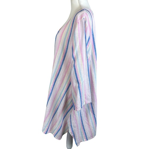 Jones & Co Top Women Size 1X Linen Blend Pastel Multi Stripes Coastal Lagenlook - Picture 4 of 11