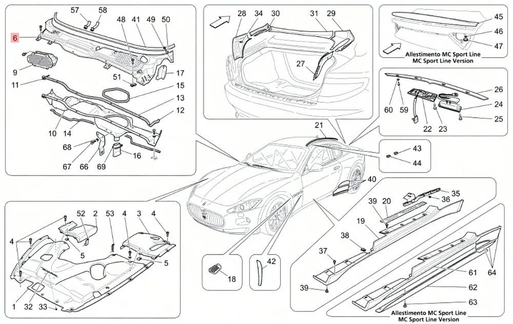 08-19 MASERATI GRANTURISMO S WINDSHIELD WIPET PLASTIC COWL COVER PANEL TRIM OEM