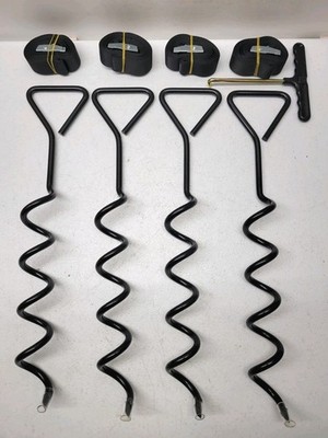 4x Trampoline Tent Anchor Kit Tie Down System with Spiral Ground Anchor Stakes