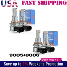 4PCS 9005+9006 LED Combo Headlight Bulbs High Low Beam Kit Extremely White