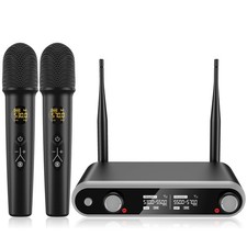 Wireless Microphone System Karaoke Dual UHF Rechargeable Mics