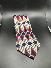 Adolfo Men's Woven Designer Geometric Tie Navy Burgundy Cream