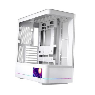 AC-02 Digital ATX PC Gaming Computer Case|5.5 Inch Integrated LCD Screen& White