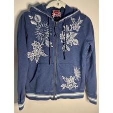 Johnny Was Hoodie  Jogger set Womens Blue Sun Floral Embroidery Full Zip XS