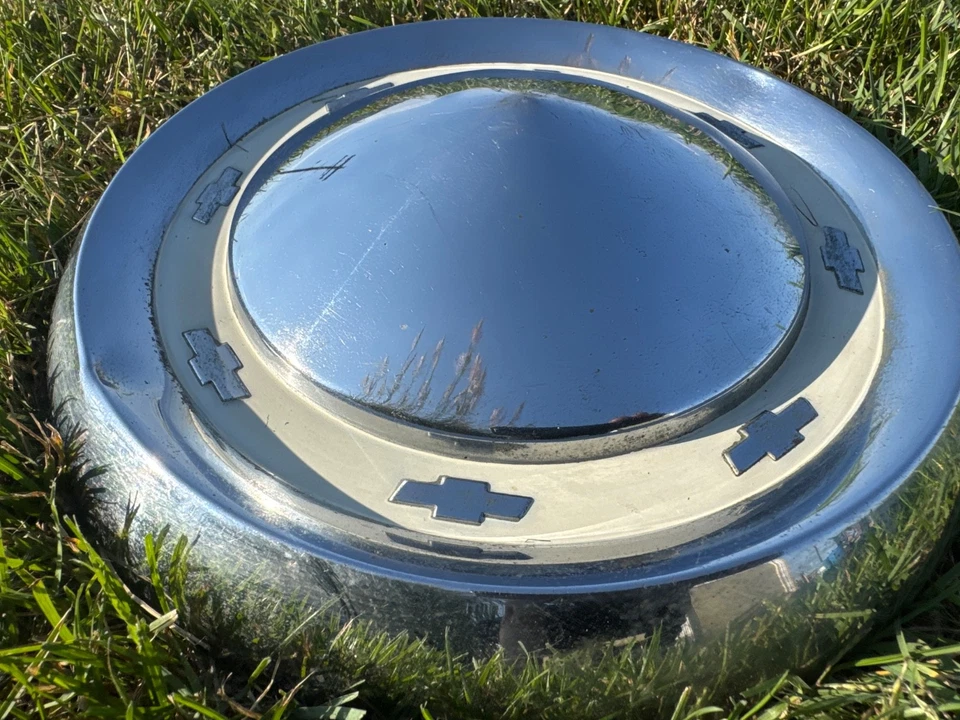 1955 Chevy OEM Wheel Center Rim Hub Dog Dish Poverty Cap Lug Cover 10-1/2” OD U - Image 2 of 3