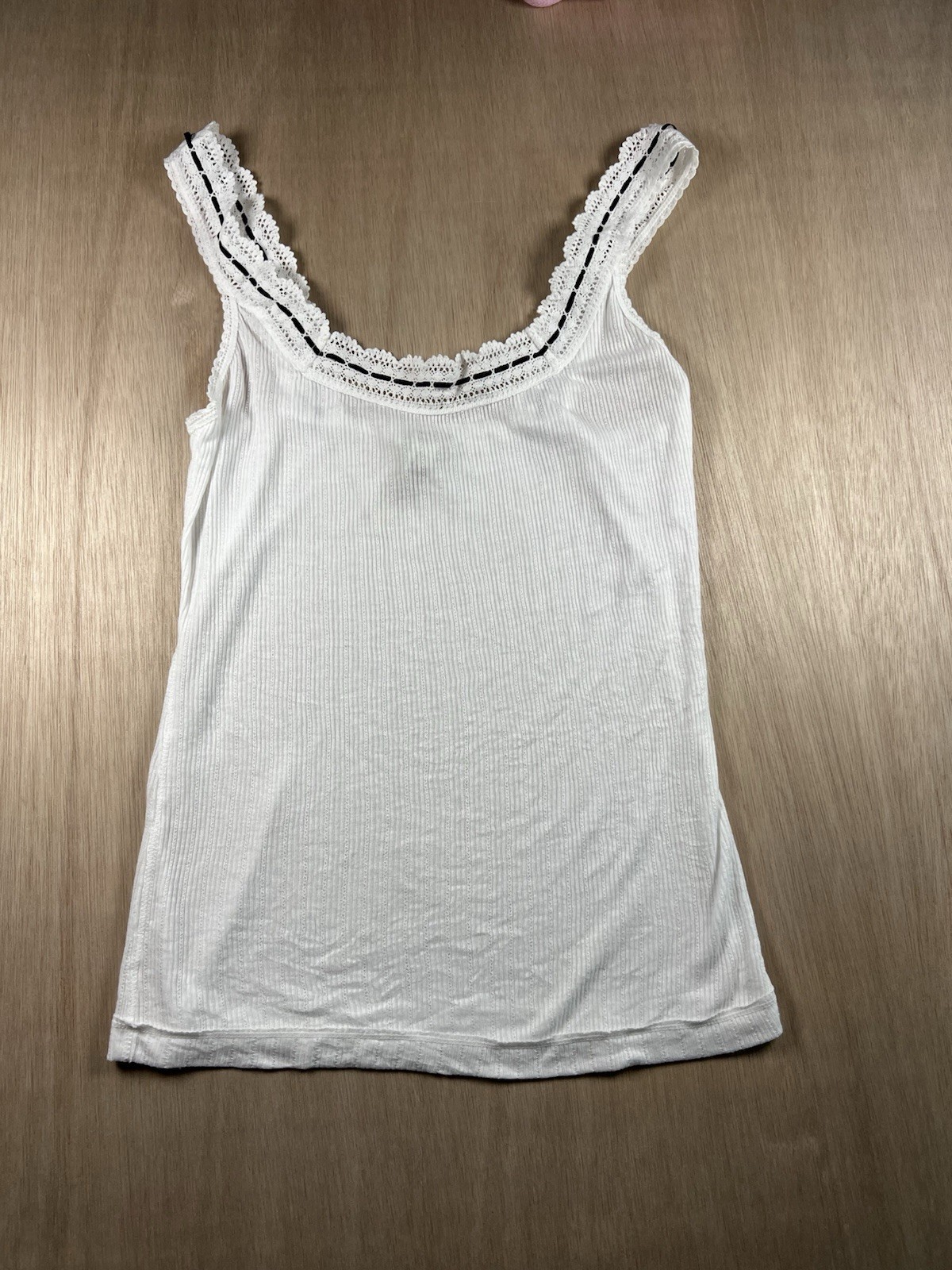 Intimately Free People Only You Tank Top White Ribbed Lace Trim Cami Small NWT