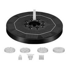 Solar Fountain Water Pump with color LED Lights for Bird Bath 3 with 6 Nozzles