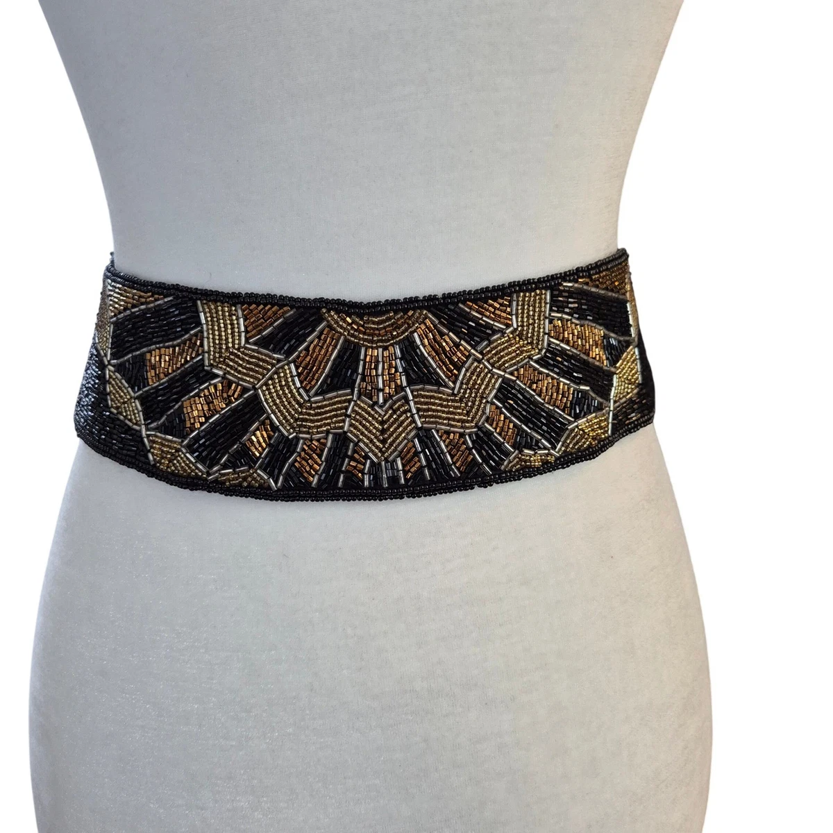 Stunning Special Occasion Statement Waist Belt Black Blue Beaded Stretch Size S Beaded Belts for Women for sale | eBay main image 3