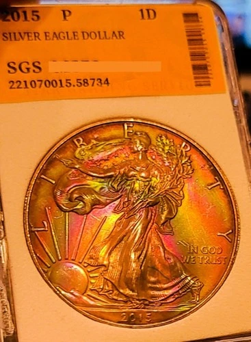 2015 P  BU American Silver Eagle SGS.$1 One Dollar INCREDIBLE Toning # 734