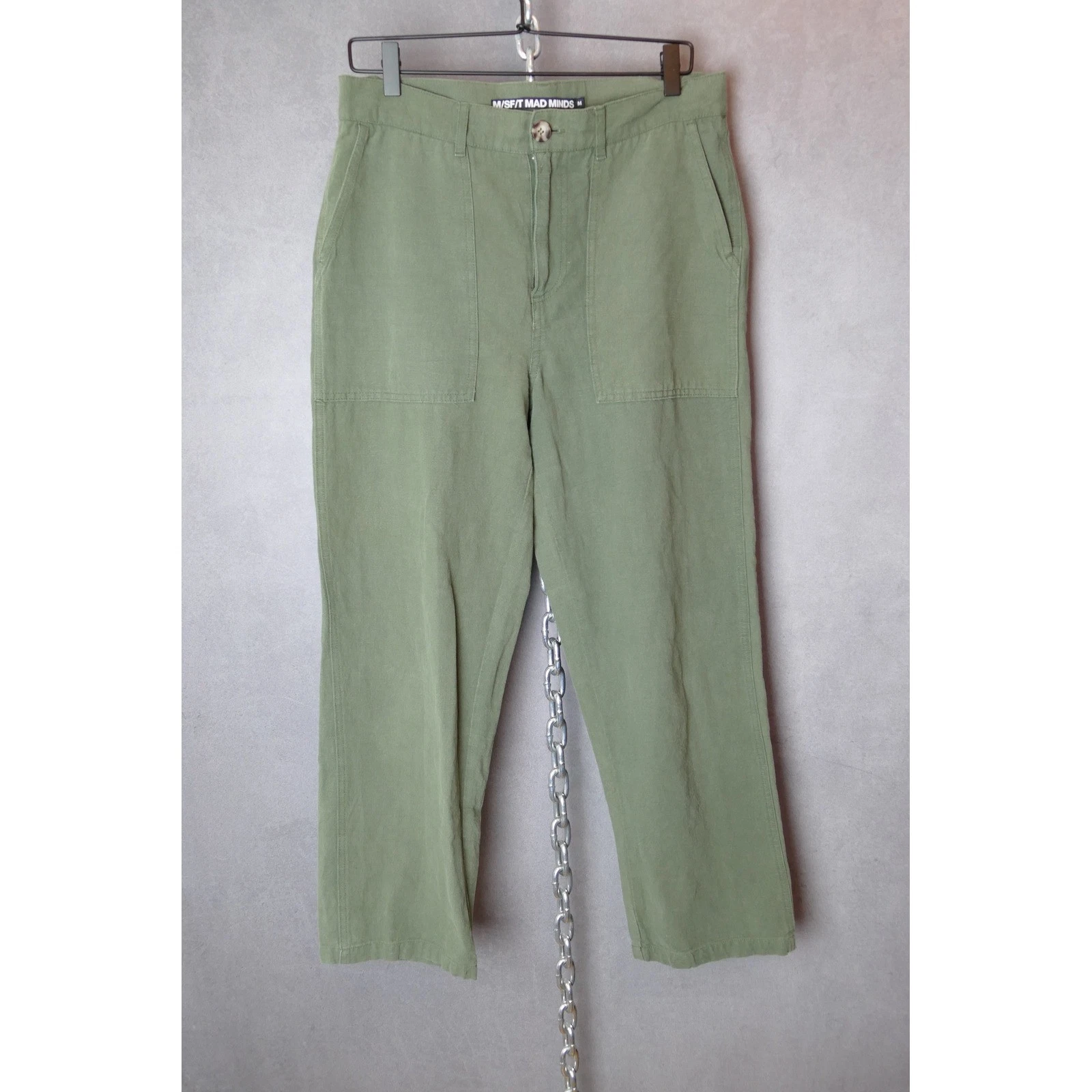 M/SF/T Mad Minds Utility Pants Mens M Olive Green Cotton Linen Blend Casual