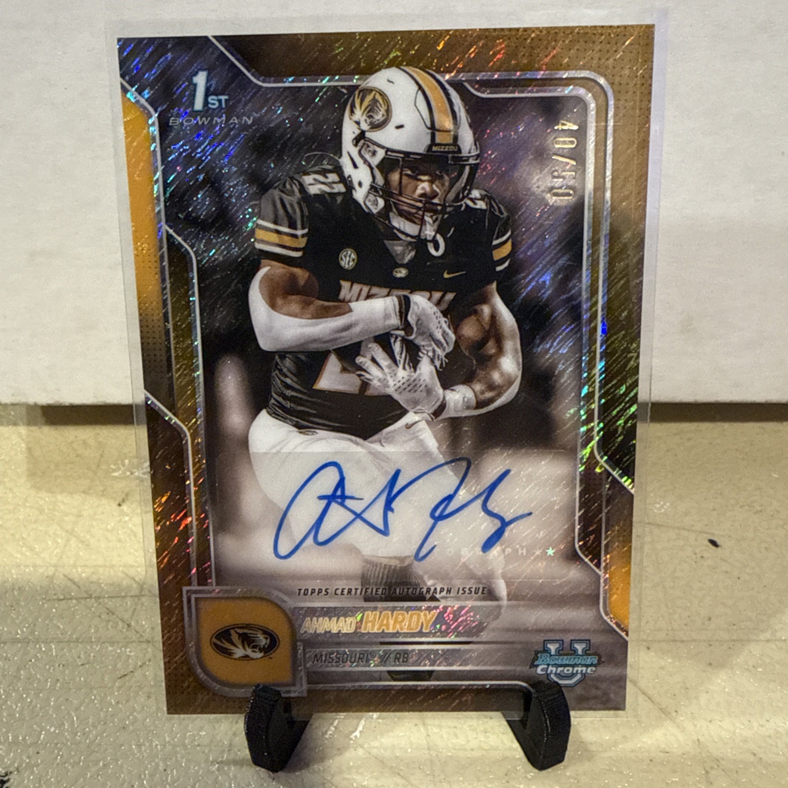 2025 Bowman University Chrome Ahmad Hardy Gold Shimmer 1st Auto /50 Missouri 
