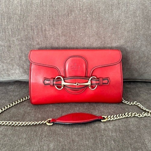 Authentic Gucci Red Leather Emily Chain Small shoulder bag crossbody gold chain