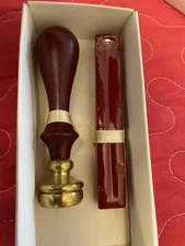 Vintage Wax Seal Stamp Set Initial M / R Brass Handle + Red Wax Stick NIB