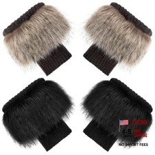 2 Pairs Faux Fur Plush Leg Warmers Knitted Furry Fuzzy Leg Black and Brown