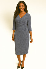 DAVID LAWRENCE BLUE PATTERNED SLEEVED BODYCON DRESS SIZE XS