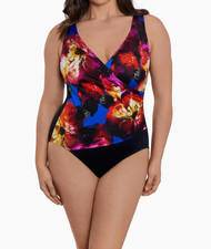 NWT Longitude 12 Long Torso Side Shirred Surplice One Piece Les Fleurs Faux Wrap