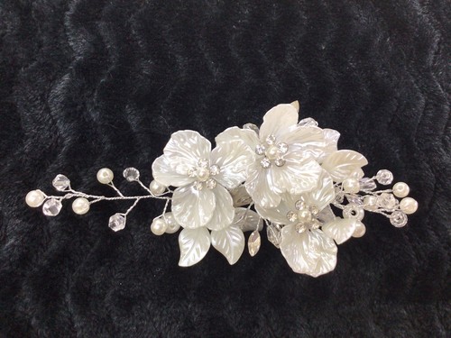 Wedding Hair Clip - Silver Wire Crystals elegant Flowery Women Bridal Pearl - Picture 9 of 12