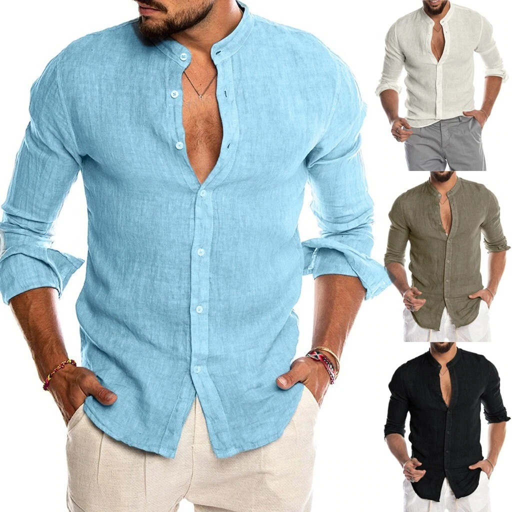Camisas de Vestir de Hilo de Moda Elegantes Para Caballeros de Hombre | eBay