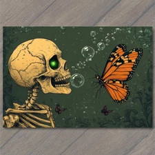 Art Print Skull Butterfly Interaction Swirl Background Black Ink Gothic Detail