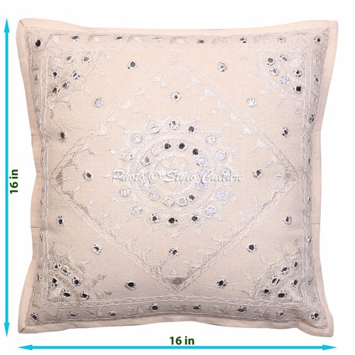 Indian Mirror Embroidered Cushion Cover Vintage Cotton Pillow Case Cover 16" - Picture 76 of 84