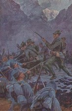 A7304) WW1 ALPINI, ASSALTO ALLA BAIONETTA A TRINCEA AUSTRIACA. COGNAC  FIDES.