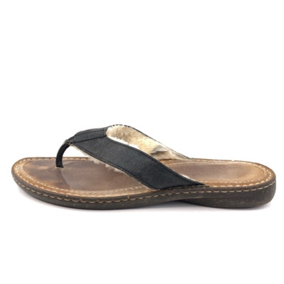 UGG Tasmania Shearling Thong Sandals Mens Size 14 EU 48.5 Black Leather FlipFlop