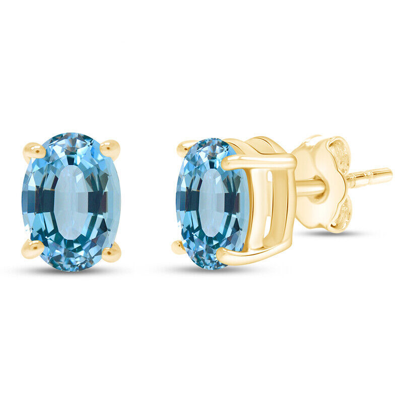 Simulated Birthstone Solitaire Stud Earrings in 14K Gold Plated Sterling-image