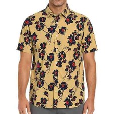 Hurley Mens Shirt Hawaiian Beach Floral Short Sleeve Front Pocket Flower