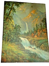 1930s Antique William M Thompson Waterfall Vintage Lithograph print 12x16"