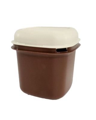 VTG Tupperware Brown Mini Ice Bucket with Almond Cover Retro Barware Kitchenalia