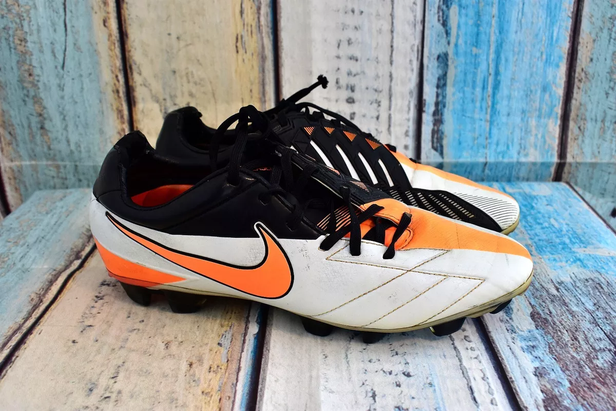 Men s Nike T90 Laser IV FG Soccer Size 8.5 White Orange PRE OWNED 472552 180