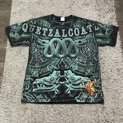 Quetzacoatl Shirt Mens Extra Large Black Green Isla Mujeres Mexico AOP