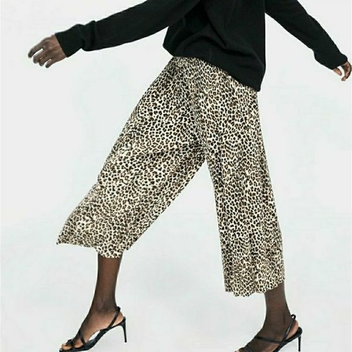 NWT Zara Pleated Leopard Wide Leg 