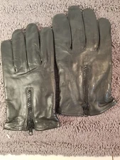 Mens BLACK Leather UnZip Easy Off/On Gloves Size XXL Moto Style